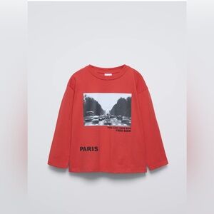 Zara Red Long Sleeve Kids Tee with Paris Graphic 9/10